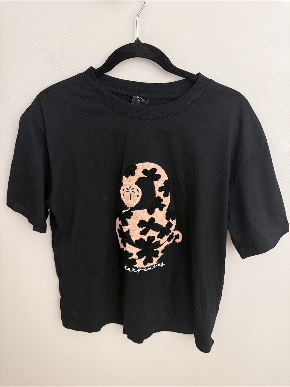Black Short-Sleeve Tee with Pink snake Graphic